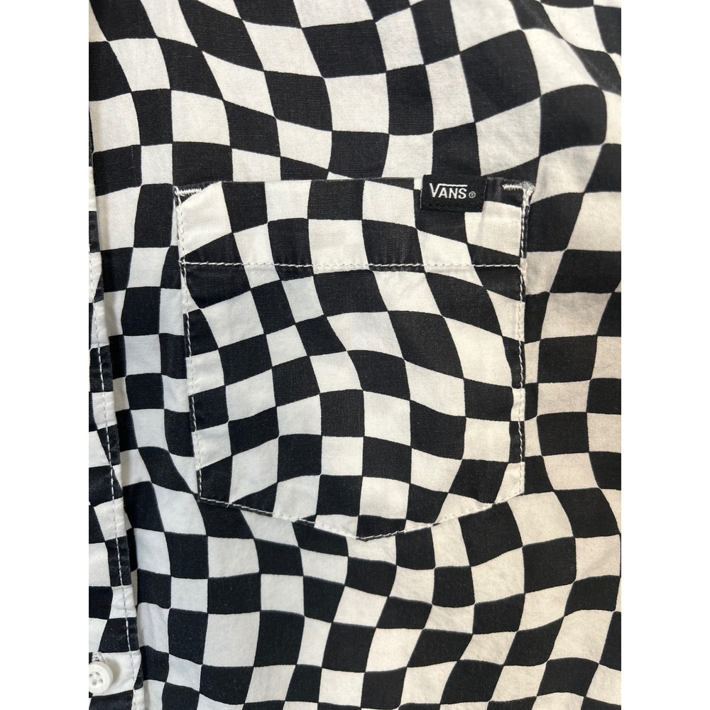 Vans Boys Short Sleeve Button Down Shirt Warped Checkerboard Cotton Black XL - Picture 7 of 9